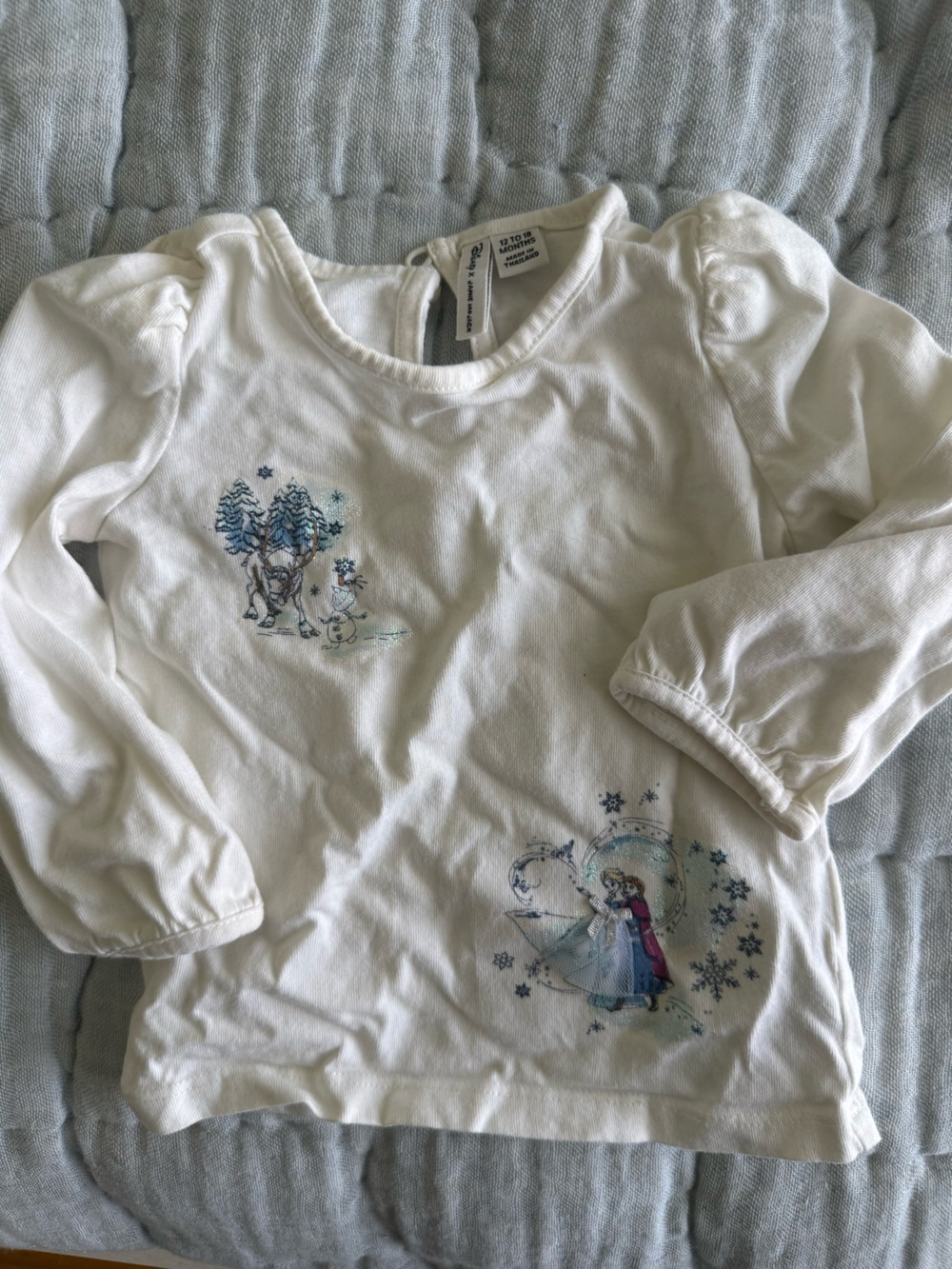 Janie and Jack White Long Sleeve Frozen Graphic Top with Blue and Pink Accents